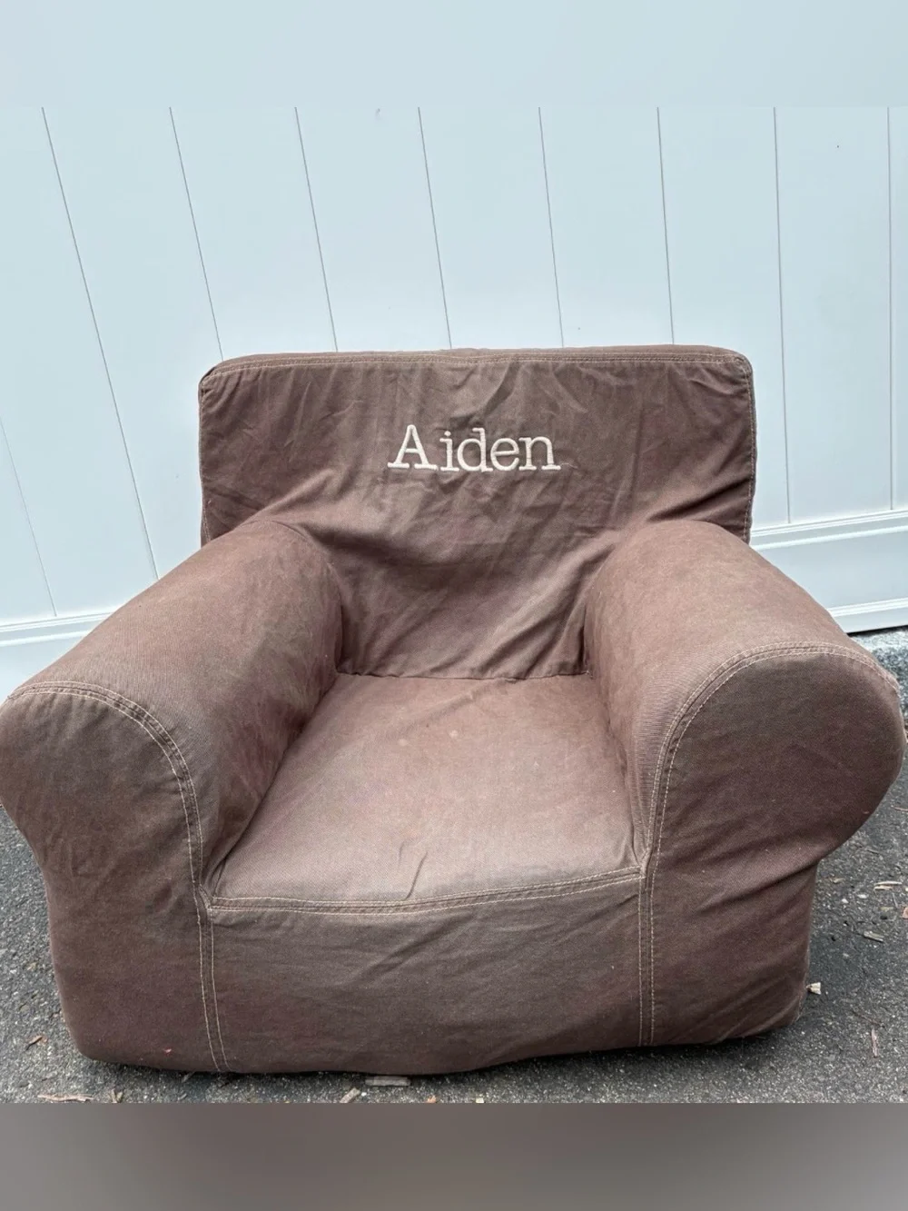 COVER Personalized Brown Kids Anywhere Chair Slipcover with 'Aiden' Embroidery
